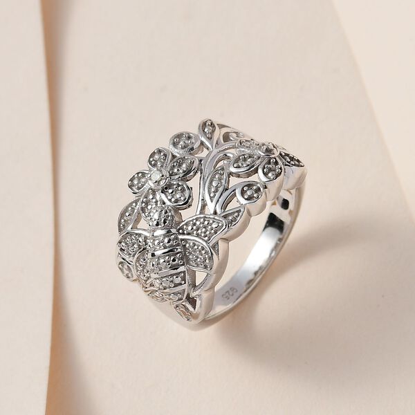 ALLORO von der Natur inspirierter, platinierter Silberring image number 2