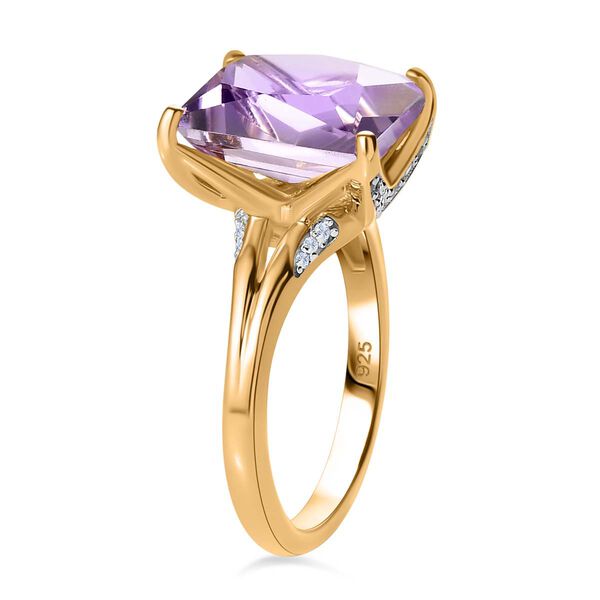 Rose De France Amethyst, Weißer Zirkon Ring, 925 Silber Gelbgold Vermeil (Größe 18.00) ca. 6.13 ct image number 5