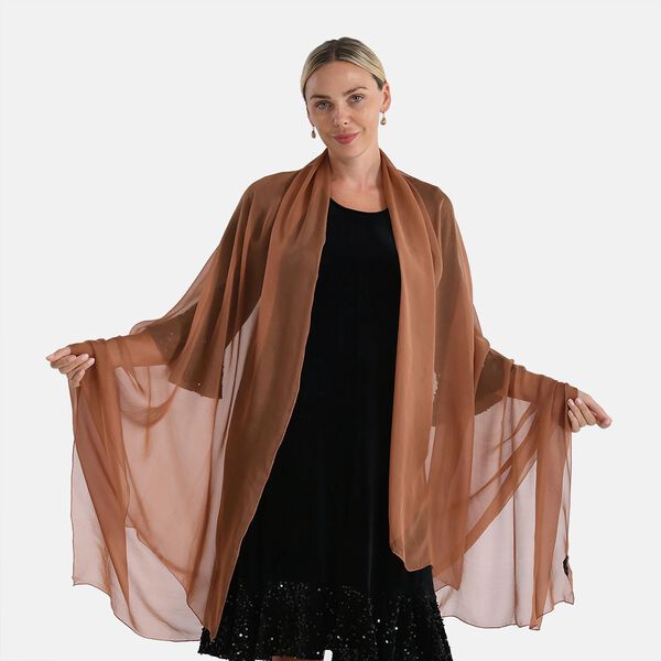 LA MAREY Signature Seidenschal und Seidenohrringe, 100% Maulbeerseide, 110 x 180 cm, Braun image number 2