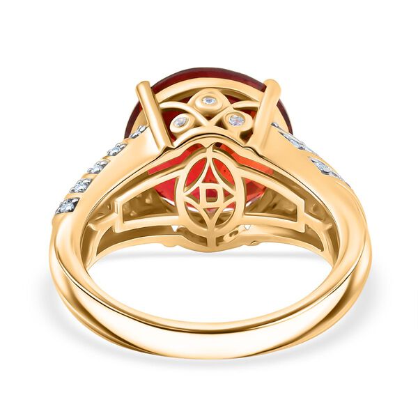 Djoy Lab Created Padparadscha-Saphir, Wei&szlig;er Zirkon Ring 925 Silber 750 Gelbgold Vermeil (Gr&ouml;&szlig;e 17.00) ca. 9,31 ct image number 6