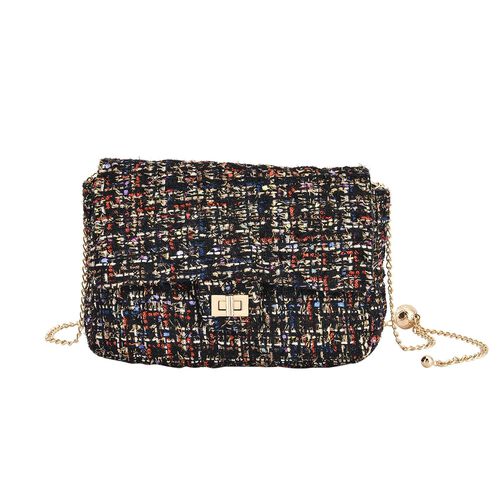 Umhängetasche aus 100% echtem Leder mit Bouclé-Stoff, Schwarz image number 0