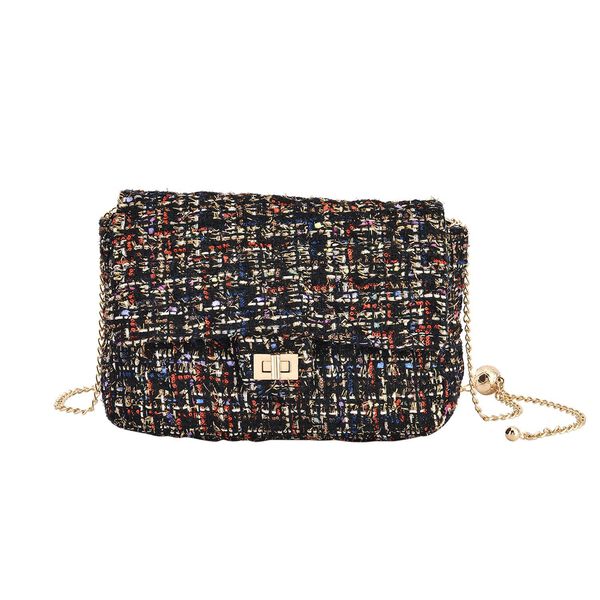 Umhängetasche aus 100% echtem Leder mit Bouclé-Stoff, Schwarz image number 0