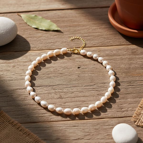 D'Joy wei&szlig;e S&uuml;&szlig;wasser Perle 45+5cm Halskette image number 2