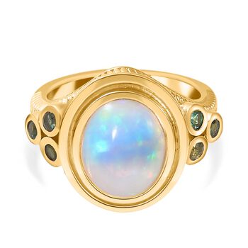 AA Nat&uuml;rlicher, &auml;thiopischer Welo Opal, Premium-Smaragd Ring 925 Silber Gelbgold Vermeil (Gr&ouml;&szlig;e 16.00) ca. 2,46 ct