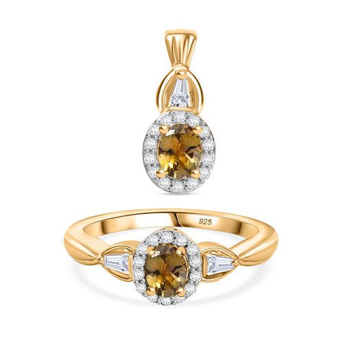AA Natürlicher goldener Tansanit Schmuckset 925 Silber 750 Gelbgold Vermeil ca. 2,88 ct. image number 0