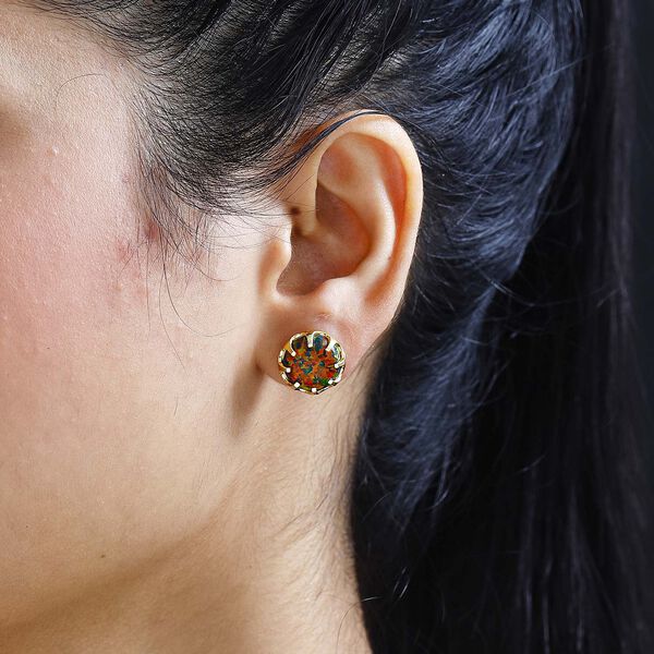 Labor erstellt schwarzen Opal Ohrringe 925 Silber Gelbgold Vermeil ca. 4.92 ct image number 3