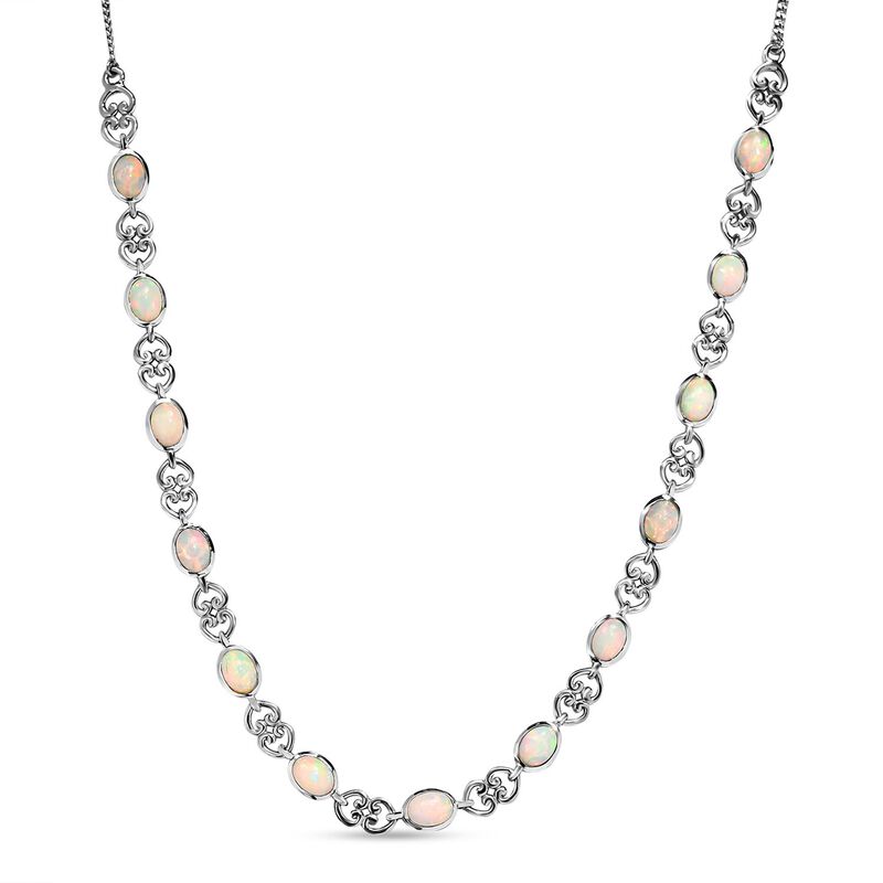 Natürliche, äthiopische Welo Opal-Halskette, ca. 45 cm, 925 Silber platiniert ca. 5.97 ct image number 0