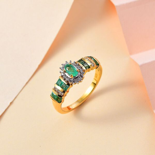 Kagem Sambischer Smaragd Ring 925 Silber 750 Gelbgold Vermeil (Größe 17.00) ca. 0,80 ct image number 2