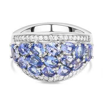 AA Tansanit und wei&szlig;er Zirkon-Ring, 925 Silber platiniert (Gr&ouml;&szlig;e 17.00) ca. 4.34 ct