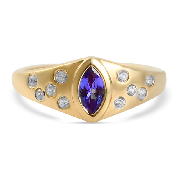 Tansanit und Zirkon Ring 925 Silber vergoldet  ca. 0,57 ct