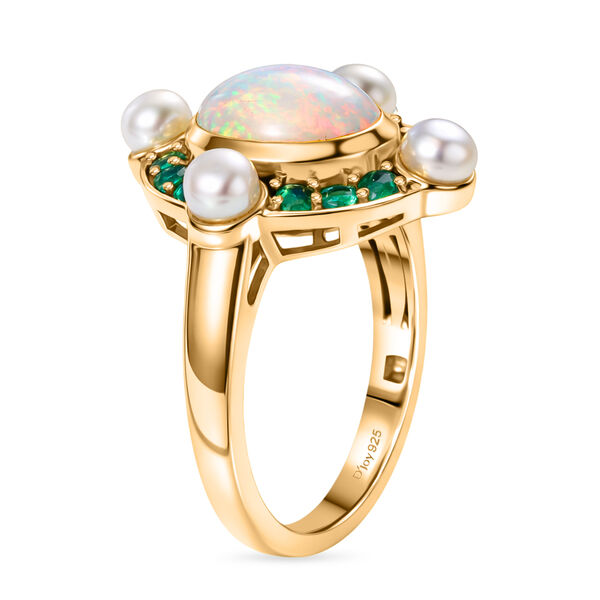 D'Joy Nat&uuml;rlicher, &auml;thiopischer Welo Opal, Perle Ring 925 Silber 750 Gelbgold Vermeil (Gr&ouml;&szlig;e 17.00) image number 4