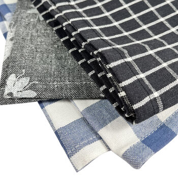 6er-Set, bedruckte K&uuml;chenhandt&uuml;cher aus Baumwolle, Gr&ouml;&szlig;e 70x50 cm, Schwarz und Dunkelgrau