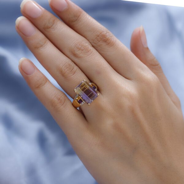 AA Ametrin und afrikanischer Amethyst Ring, 925 Silber Gelbgold Vermeil (Gr&ouml;&szlig;e 20.00) ca. 7.62 ct image number 3