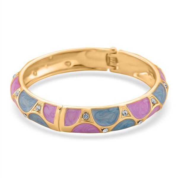 Emaille-Armreif mit halbmondförmigem Muster in Lila und Blau, verziert mit weißen Kristallen, ca. 18,5 cm image number 5