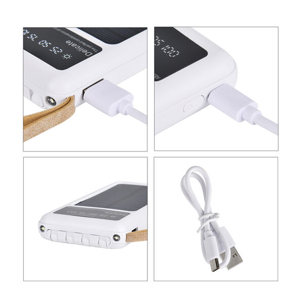 10.000mAh Solar Powerbank, multifunktional mit integrierten Kabeln und LED-Digitalanzeige, wei&szlig; image number 7
