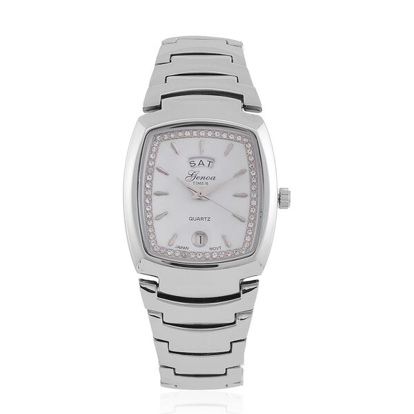 GENOA  - Eleganz-Uhr mit Mond- und Wochenanzeige, Japanisches Uhrwerk und Weißem Kristallzifferblatt, Reiner Edelstahl, 20 cm image number 0