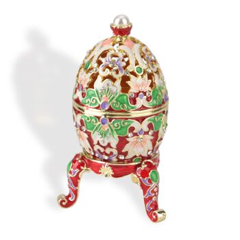 "QF5053-002 Egg shape Trinket Storage Box Material:metal& synthetic crystal color: Red size: 12*7CM"