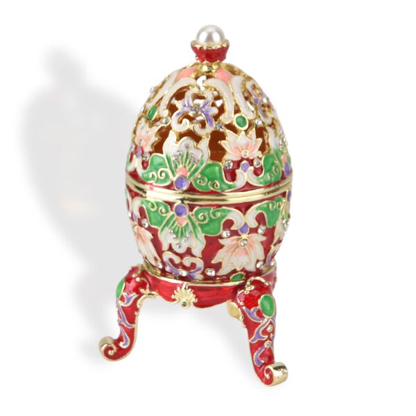 "QF5053-002 Egg shape Trinket Storage Box Material:metal& synthetic crystal color: Red size: 12*7CM"