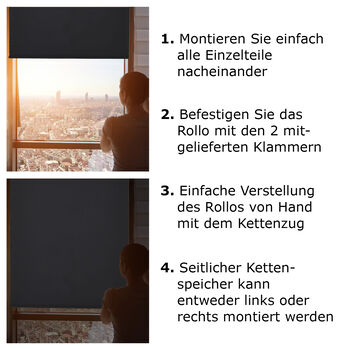 Verdunkelungsrollo zum Klemmen, Gr&ouml;&szlig;e 80x150 cm, Schwarz&nbsp;