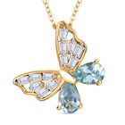 GP Trionfo Kollektion - Himmelblauer Topas, Moissanit Schmetterling Anhänger mit Kette, 925 Silber 750 Gelbgold Vermeil ca. 1.77 ct