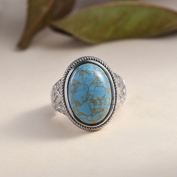 Blaues T&uuml;rkis Ring Edelstahl (Gr&ouml;&szlig;e 21.00) ca. 9,97 ct image number 2