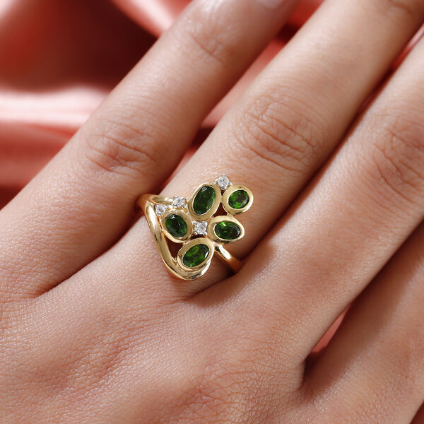 Nat&uuml;rlicher Chromdiopsid und Zirkon Ring 925 Silber vergoldet  ca. 1,20 ct image number 3