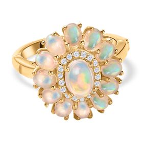 Natürlicher, äthiopischer Welo Opal Ring mit Öffnungsmechanismus, 925 Silber Gelbgold Vermeil (Größe 21.00) ca. 2.09 ct