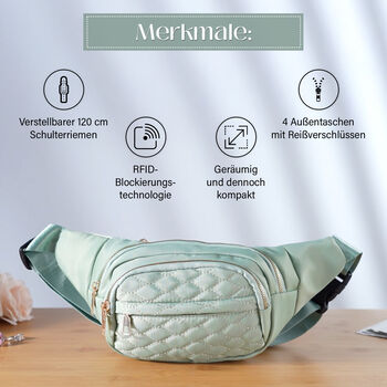 Nylon-G&uuml;rteltasche mit RFID-Schutz, 36x4x13cm, Mintgr&uuml;n