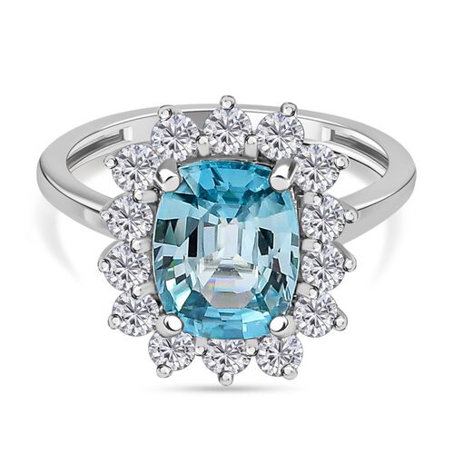 AAA Ratanakiri Blauer Zirkon und Zirkon Halo Ring 375 Weißgold image number 0
