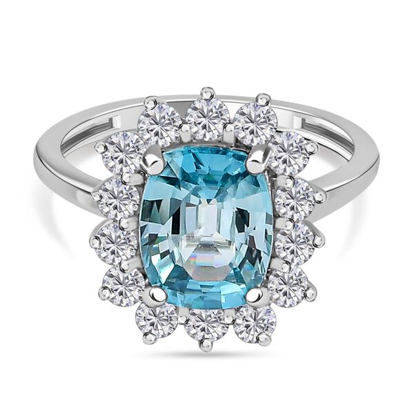 AAA Ratanakiri Blauer Zirkon und Zirkon Halo Ring 375 Wei&szlig;gold