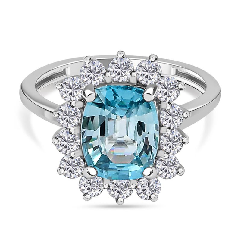 AAA Ratanakiri Blauer Zirkon und Zirkon Halo Ring 375 Weißgold image number 0