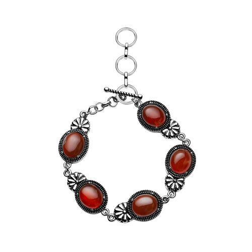 Rotes Achat-Armband, ca. 20 cm, silberfarben, schwarz oxidiert ca. 42,50 ct image number 0