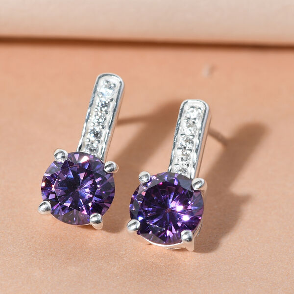 LUSTRO STELLA - Amethyst und Weißer Zirkonia Ohrhänger 925 Silber  image number 2