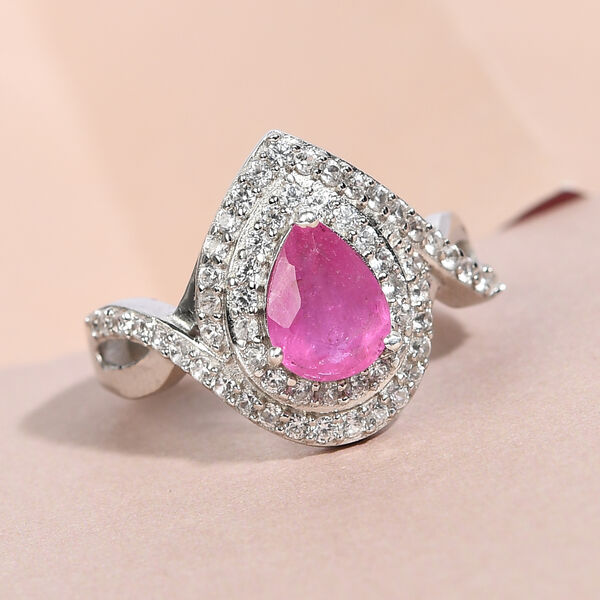 Premium Ilakaka Rosa Saphir und Zirkon Halo Ring, 925 Silber platiniert, 2,21 ct. image number 2
