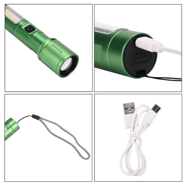 LIVMORE 6 in 1 LED-Taschenlampen aus Metall mit SOS Funktion, wiederaufladbar, 14x3,5 cm, Gr&uuml;n image number 5