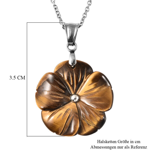 Floral geschnitzter, gelber Tigeraugen-Anh&auml;nger mit Kette, ca. 50 cm in Edelstahl image number 3