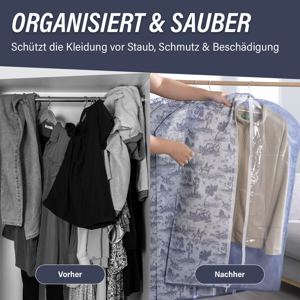 5er-Set Kleidersäcke mit Sichtfenster, für Anzüge und Kleider, 60x100 cm, Blau image number 3
