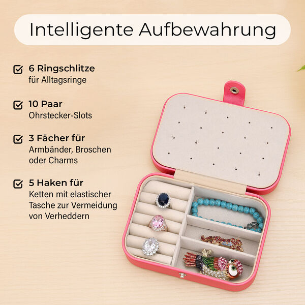 Schmuckbox aus PU-Leder in Pink mit Druckknopfverschluss, 16,5x11,5x5,5cm, inkl. 10 Silberputztücher image number 3