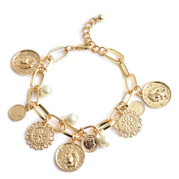 Wei&szlig;es Glasperlen-Armband, 19 cm, goldfarben