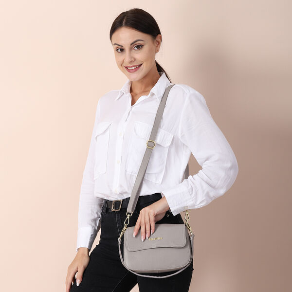 SENCILLEZ - 100% echte Leder Umh&auml;ngetasche f&uuml;r Damen, Gr&ouml;&szlig;e 22x6x14 cm, Hellgrau image number 3