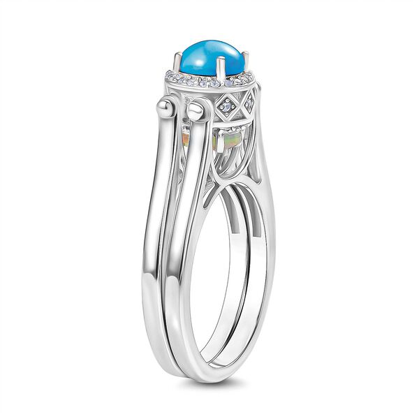 D'Joy AA Sleeping Beauty Türkis, AA natürlicher, äthiopischer Welo Opal und Zirkon Wendeschmuck-Ring mit doppeltem Design - 1,76 ct. image number 4