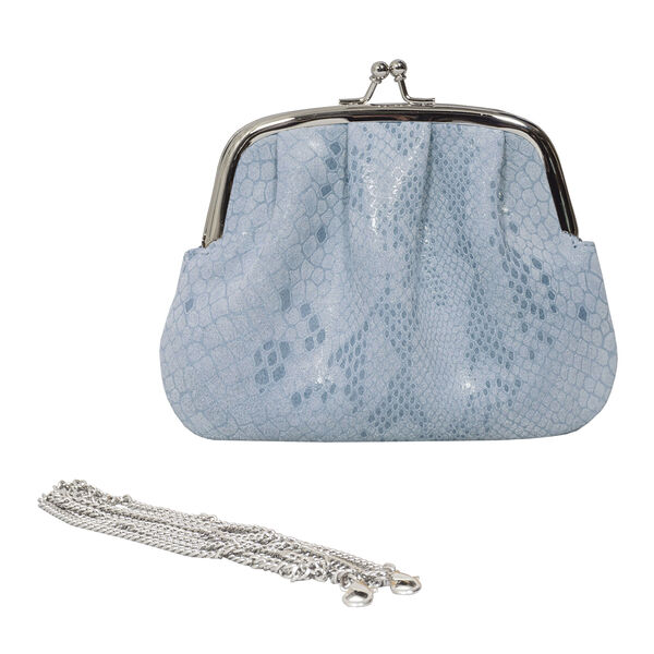 ASSOTS LONDON - Geldbörse aus 100% echtem Leder mit abnehmbarem Schulterriemen, Schlangenmuster, Blau image number 3