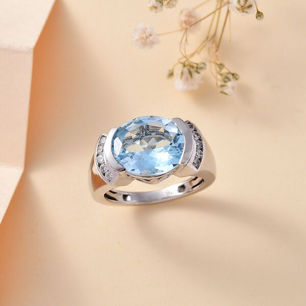 Himmelblauer Topas und Zirkon Ring - 5,55 ct. image number 2