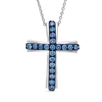 LUXURIANT DIAMOND - Lab Grown Blauer Diamant SI-GH SGL zertifiziert Anh&auml;nger mit Kette ca. 50 cm, 925 Silber rhodiniert ca. 0,50 ct.