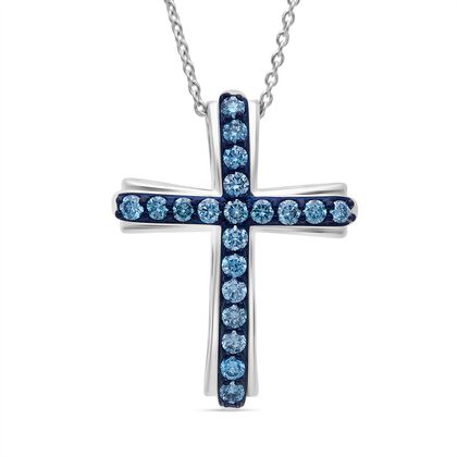 LUXURIANT DIAMOND - Lab Grown Blauer Diamant SI-GH SGL zertifiziert Anh&auml;nger mit Kette ca. 50 cm, 925 Silber rhodiniert ca. 0,50 ct.