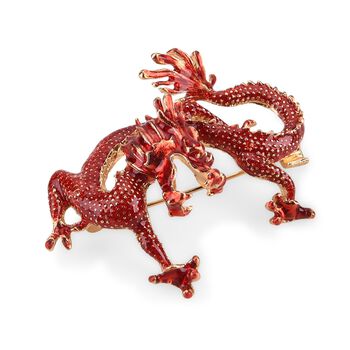 Rote emaillierte Brosche, Drachen