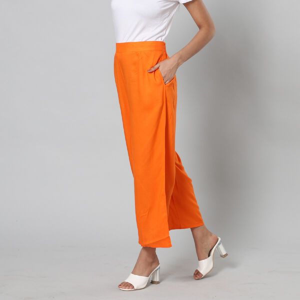 Einfarbige Palazzo Hose, Gr&ouml;&szlig;e L/XL, Gelb image number 4