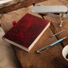 3er Set - Notizbuch mit Einband aus 100% echtem Leder, Kugelschreiber und Schlüsselanhänger gefüllt mit echtem Chromdiopsid image number 1