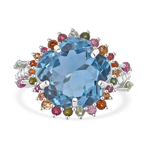 AA Blau Topas, Mehrfarbig-Turmalin Ring 925 Silber rhodiniert (Größe 20.00) ca. 14,15 ct image number 0