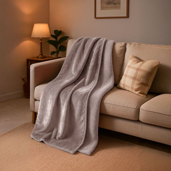 Doppellagige wasserdichte Decke aus Flanell und Sherpa, 150x200 cm, Beige image number 0